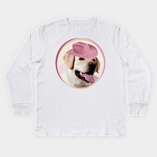 Yellow Labrador Retriever (in pink hat)! Especially for Lab owners! Kids Long Sleeve T-Shirt